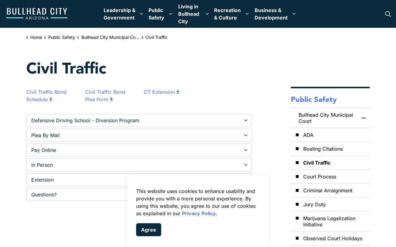 Bullhead City court payment, mail plea, and extension options for Mohave County traffic cases