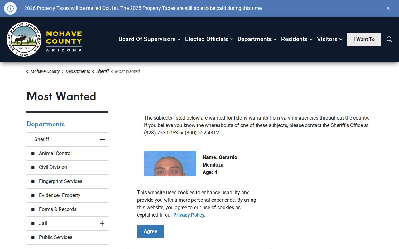 Mohave County most wanted program heading and official tip contacts