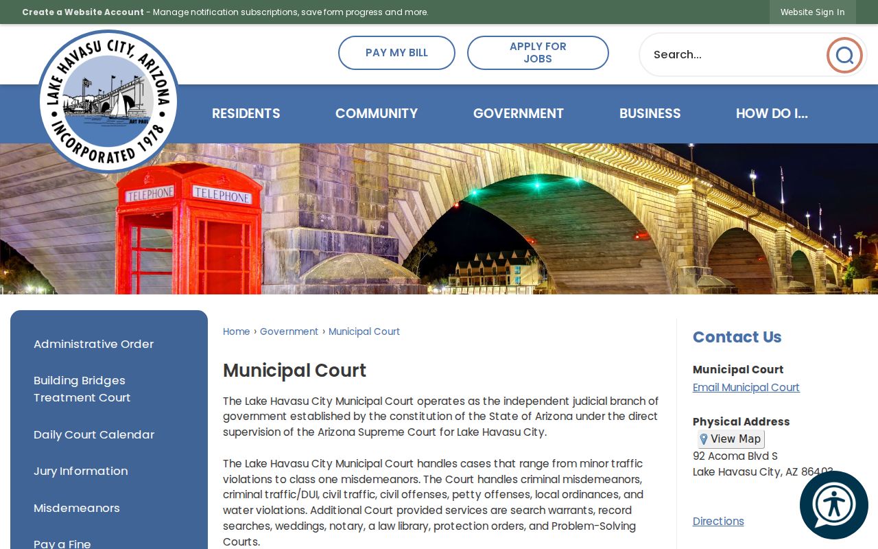Mohave County municipal warrant review at Lake Havasu City court