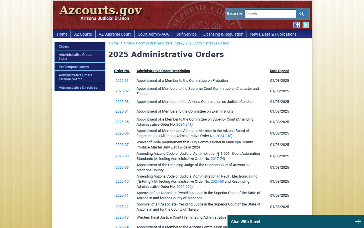 Arizona 2025 administrative order index for arrest warrant access affecting Mohave County