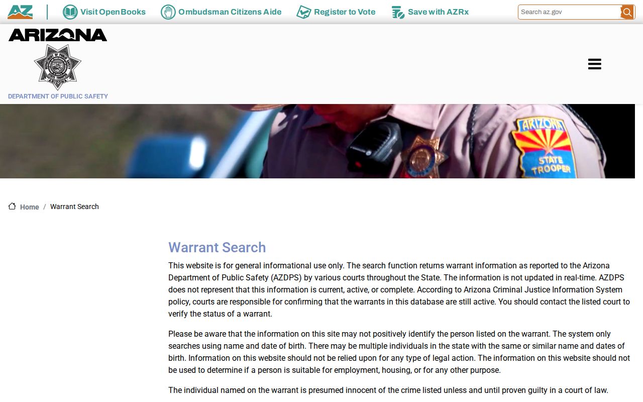Arizona DPS active warrant search warning relevant to Mohave County